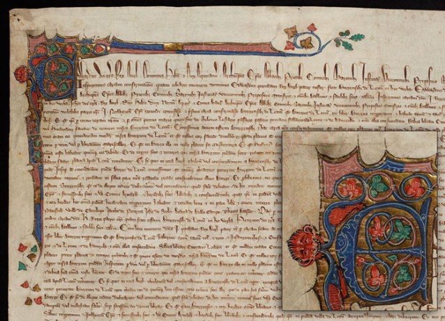 Image of King’s Lynn Charter NRO KL/C 2/12, with detail of illumination inset