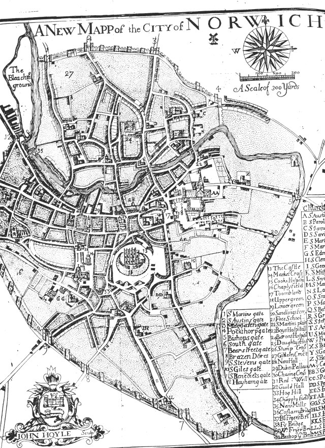 John Hoyle 1727 map of Norwich cropped
