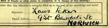 1911 Census showing the signature of Lewis Ecker