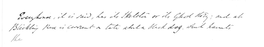 Handwritten line regarding Black Shuck at Blickling (Unknown Author) approx. 1860 NRO (MC3/858/1-5, 715X7)